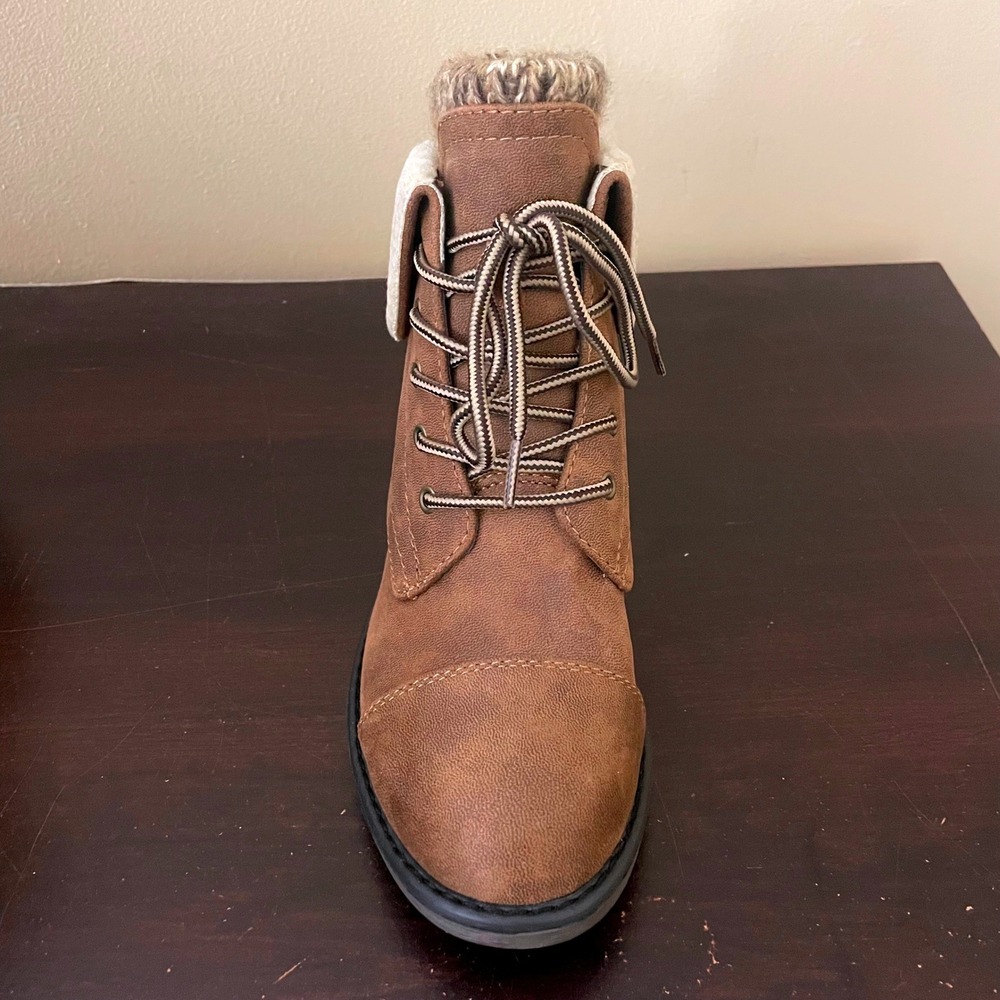 Cliffs by White Mountain Duena Tobacco Brown Knit Shearling Ankle Boots 7 - Picture 4 of 8